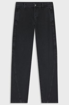 Barrel-leg jeans in grey soft-touch denim, Dark Grey