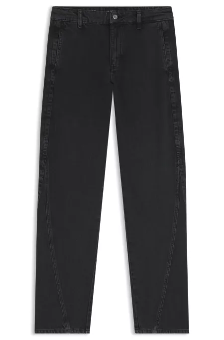 Barrel-leg jeans in grey soft-touch denim