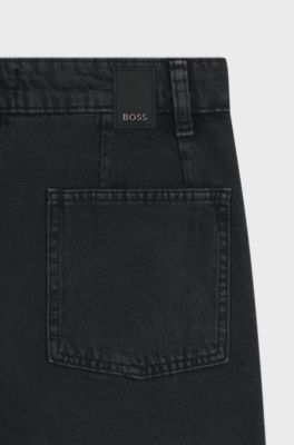 Barrel-leg jeans in grey soft-touch denim, Dark Grey