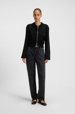 Barrel-leg jeans in grey soft-touch denim, Dark Grey