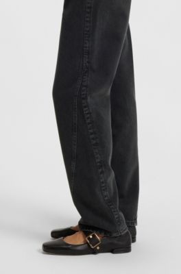 Barrel-leg jeans in grey soft-touch denim, Dark Grey