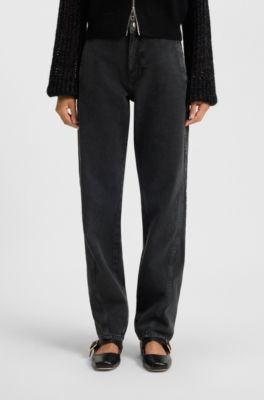 Barrel-leg jeans in grey soft-touch denim, Dark Grey