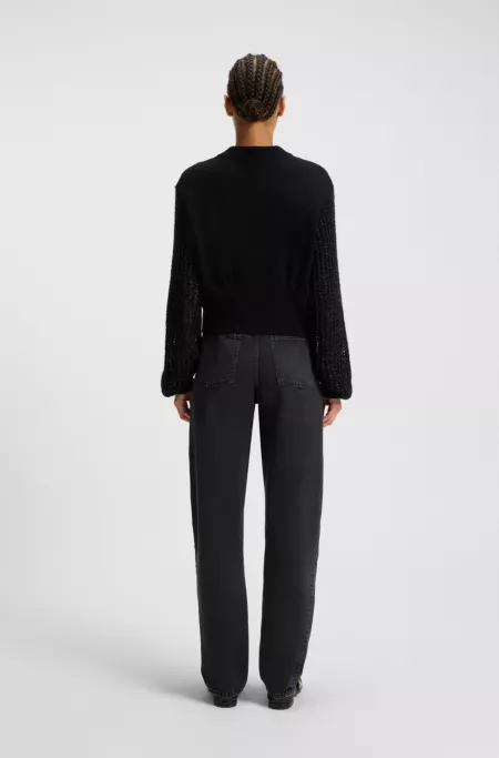 Barrel-leg jeans in grey soft-touch denim