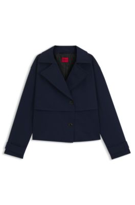 Oversized-fit trench-style jacket in cotton, Dark Blue
