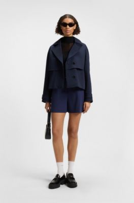Oversized-fit trench-style jacket in cotton, Dark Blue