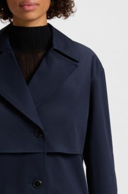 Oversized-fit trench-style jacket in cotton, Dark Blue