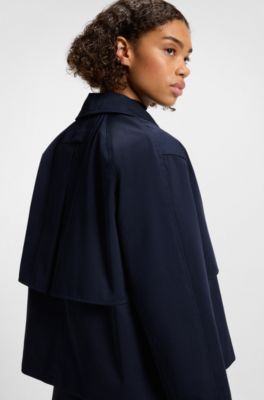 Oversized-fit trench-style jacket in cotton, Dark Blue