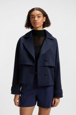 Oversized-fit trench-style jacket in cotton, Dark Blue