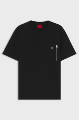 Interlock-cotton T-shirt with zip pocket, Black