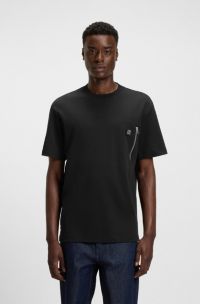 Interlock-cotton T-shirt with zip pocket, Black