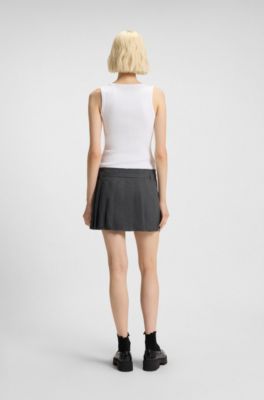 Ribbed tank dress with pleated skirt, White / Grey