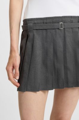 Vestito smanicato a coste con gonna a pieghe, Bianco / Grigio