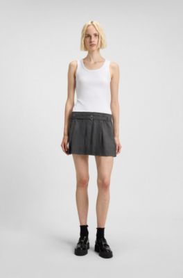Ribbed tank dress with pleated skirt, White / Grey