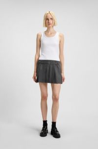 Ribbed tank dress with pleated skirt, White / Grey
