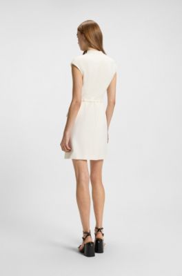 Shift dress with pockets and belt detail, White