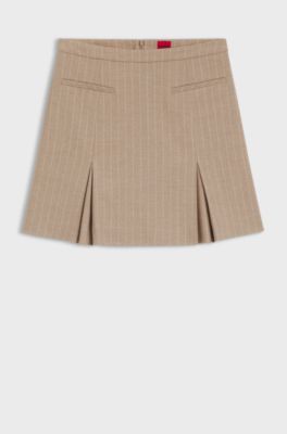 Minikjol i kritstrecksrandig flanell, Beige m&ouml;nster