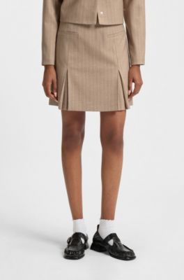 Minikjol i kritstrecksrandig flanell, Beige m&ouml;nster