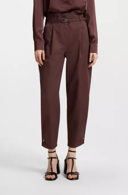 Tapered-fit trousers in cotton twill with belt