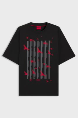 Cotton-jersey T-shirt with bird artwork, Black