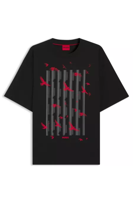 Cotton-jersey T-shirt with bird artwork