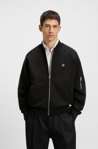 Oversized-fit bomber jacket in cotton-blend jersey, Black