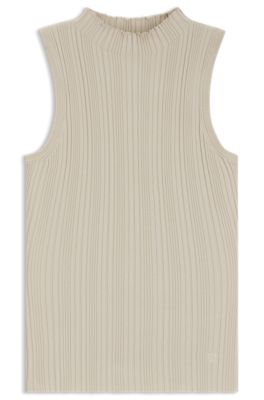 Top &agrave; col montant avec c&ocirc;tes irr&eacute;guli&egrave;res, Beige clair