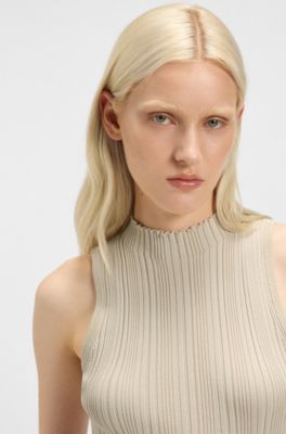 Top &agrave; col montant avec c&ocirc;tes irr&eacute;guli&egrave;res, Beige clair