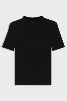 Irregular-rib sweater with mock neck, Black