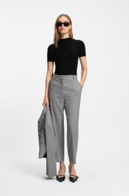 Irregular-rib sweater with mock neck, Black