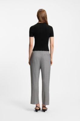 Irregular-rib sweater with mock neck, Black
