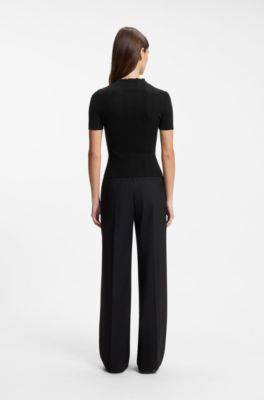 Irregular-rib sweater with mock neck, Black
