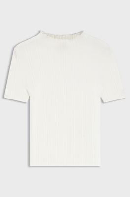 Irregular-rib sweater with mock neck, White