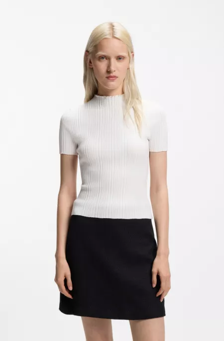 Irregular-rib sweater with mock neck