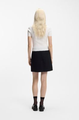 Irregular-rib sweater with mock neck, Natural