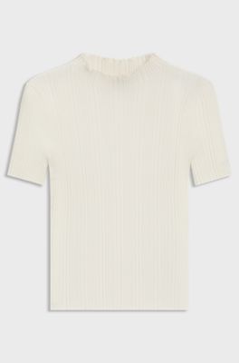 Irregular-rib sweater with mock neck, Natural