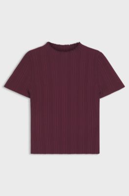 Pullover mit Stehkragen und unregelm&auml;&szlig;igem Rippstrick, Bordeaux