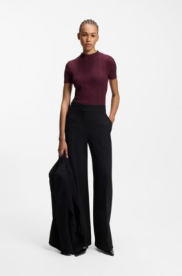 Irregular-rib sweater with mock neck, Bordeaux