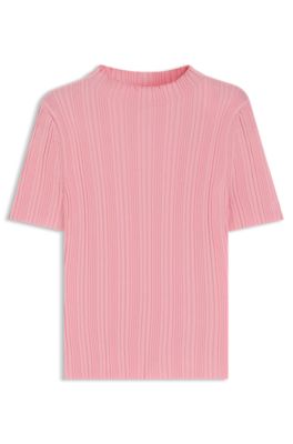 Irregular-rib sweater with mock neck, light pink