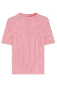 Jersey de cuello medio con punto de canalé irregular, Rosa claro