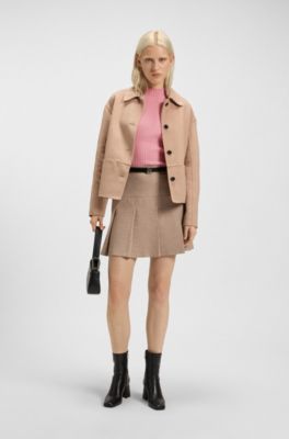 Irregular-rib sweater with mock neck, light pink