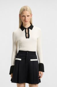 Knit polo with stacked-logo placket closures, White / Black