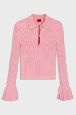 Knit polo with stacked-logo placket closures, Light Pink