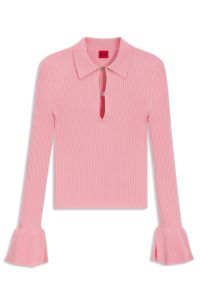 Knit polo with stacked-logo placket closures, light pink