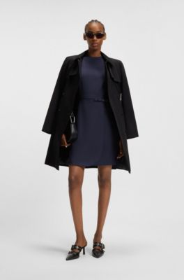 Vestito dalla linea svasata con fiocco con logo scomposto, Blu scuro