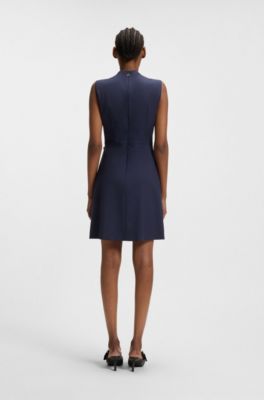 Vestito dalla linea svasata con fiocco con logo scomposto, Blu scuro