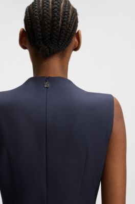 Vestito dalla linea svasata con fiocco con logo scomposto, Blu scuro