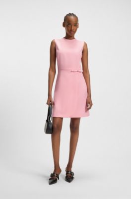 Vestito dalla linea svasata con fiocco con logo scomposto, Rosa chiaro