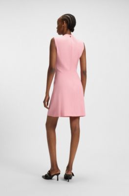 Vestito dalla linea svasata con fiocco con logo scomposto, Rosa chiaro