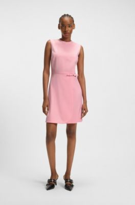 Vestito dalla linea svasata con fiocco con logo scomposto, Rosa chiaro