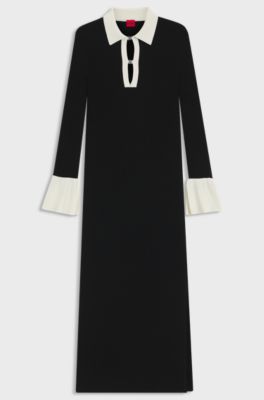 Knitted tube dress with stacked-logo keyhole placket, Black